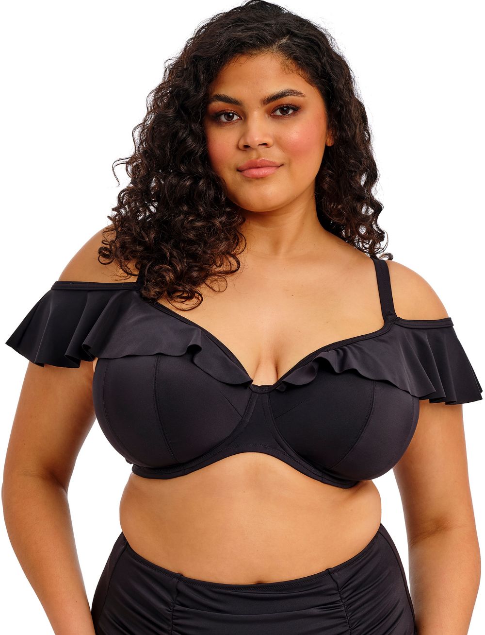 Elomi Plain Sailing UW Frill Plunge Bikini Top Black
