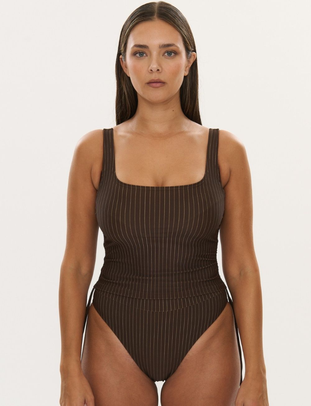 RAQ Singlet Top Choc Pinstripe