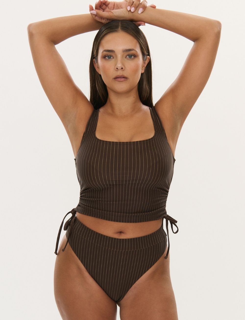 RAQ Singlet Top Choc Pinstripe