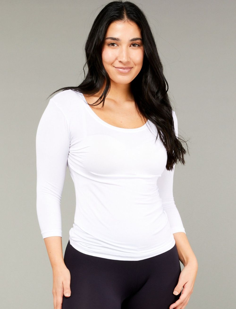 Tani 3/4 Sleeve Scoop Neck Top White
