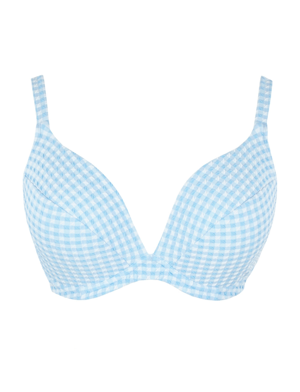 Panache Gingham Romy Plunge Bikini Top Sky Blue