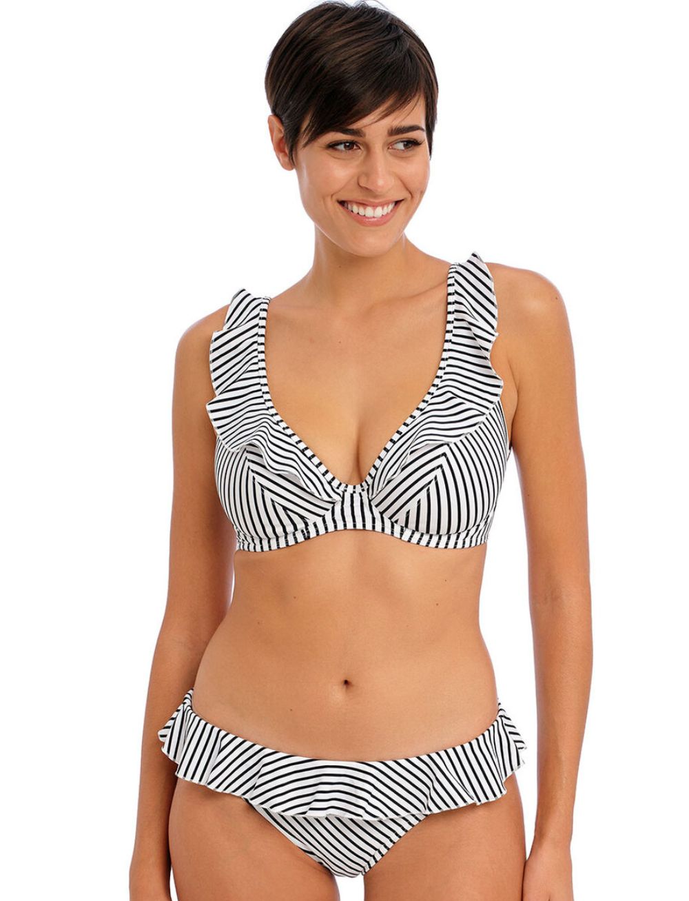 Freya Jewel Cove High Apex Bikini Top Stripe Black